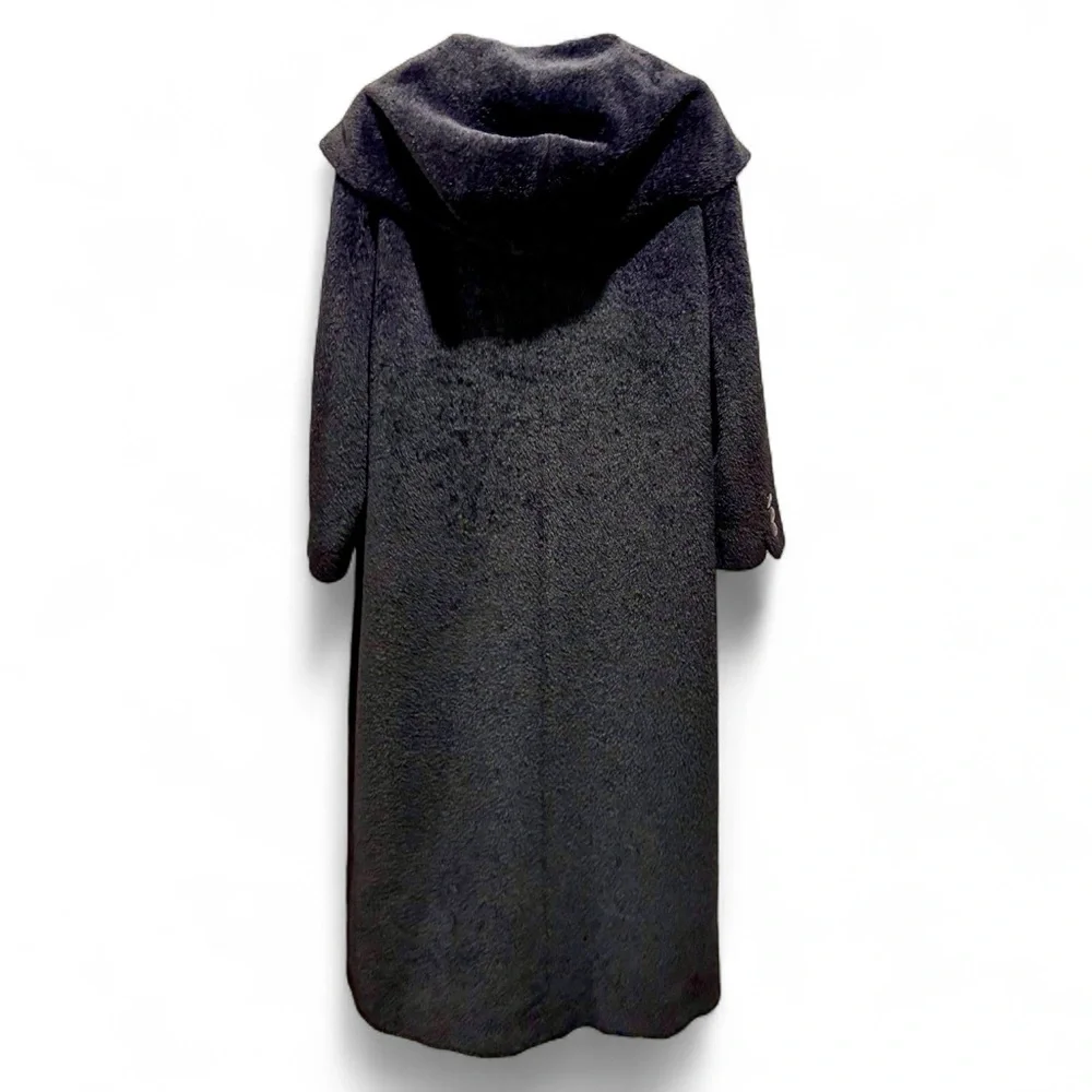 Max Mara Alpaca Wool Hooded Long Coat — Double Breasted, Black, Size 8 - Picture 5 of 12